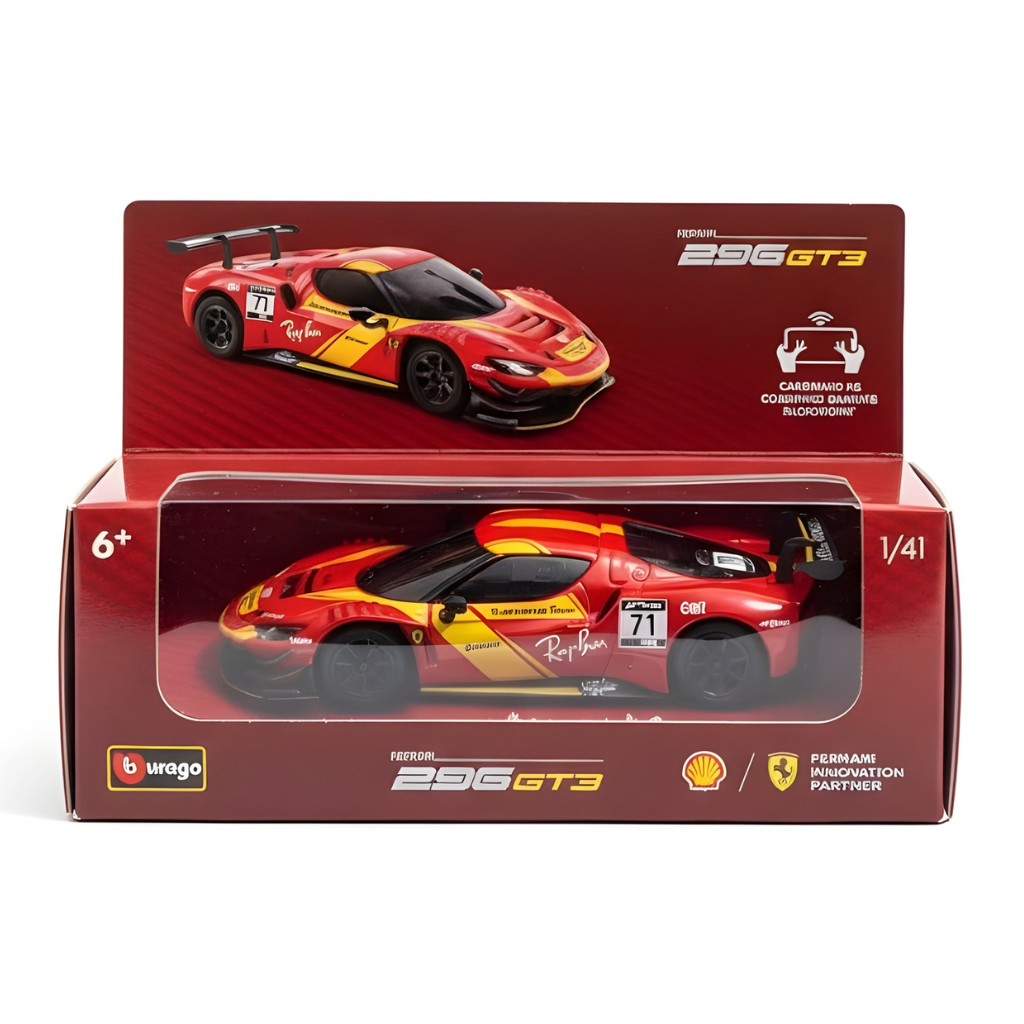 Miniatura 296 GT3 Shell Racing da Burago 1/41 C/remoto Cor Vermelho