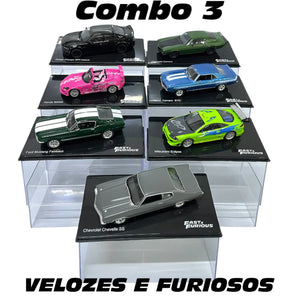 Combo 3 Velozes e Furiosos com 7 Miniaturas da coleção Velozes e Furiosos 1:43 - Luppa
